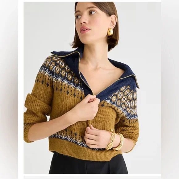 J Crew Fair isle half zip sweater in brushed yarn size large - Picture 3 of 6